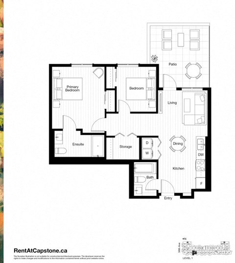 Floor plan for 2 beds, 2 baths, 815 sqft